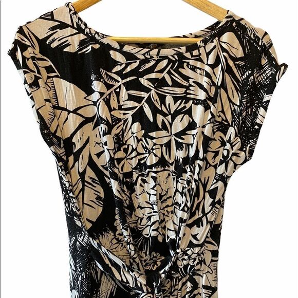 DENVER HAYES Black & White Floral Jersey Dress L - Picture 3 of 9